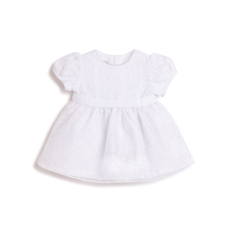 Girls White Embroidered Short Sleeve Dress image number 0